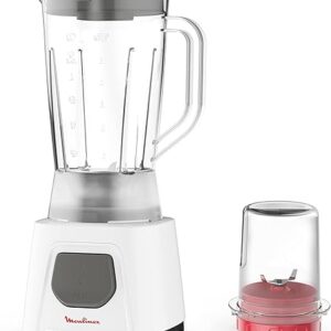 خلاط بلينديو 450 وات ببرطمان 1.5 لتر، 2 سرعة ونبض، مطحنة وسحق الثلج، شفرات زيلكروم، أبيض من مولينكس LM2B21EG