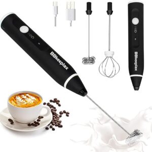 ماكينة صنع رغوة الحليب المحمولة باليد قابلة لاعادة الشحن بمنفذ USB مع خفاقتين من الستانلس ستيل و3 سرعات قابلة للتعديل للكابتشينو والشوكولاتة الساخنة والميلك شيك ومزيج البيض (اسود)