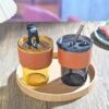 Glass Tumbler with Silicone Straw and Lid 435ml, Glass Cup with Leather Sleeve, Glass Coffee Mugs for Straw and Direct Drinking Mouth Dual Use, Summer Travel Essential Bottle - one piece